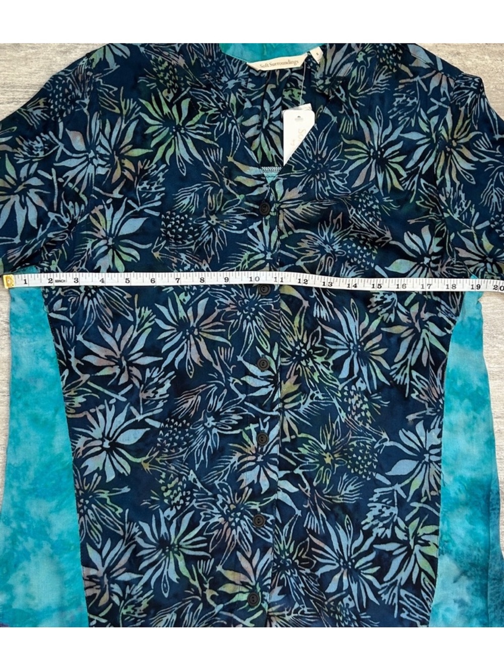 Soft Surroundings Floral Split-Panel Tunic in Caribbean-Turquoise  NWT - Picture 8 of 10